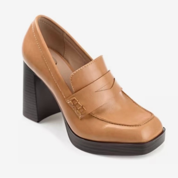 Journee Collection Shoes - Journee Collection Tan Block Heel Loafers Size 7.5